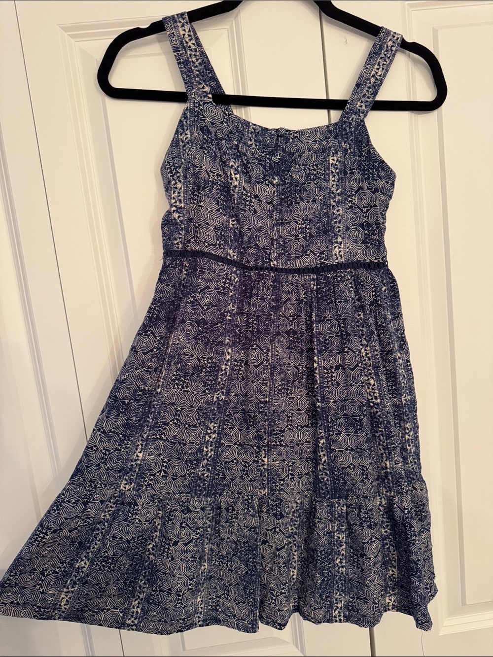 Blue Rain Navy and White Printed Summer Dress with buttons